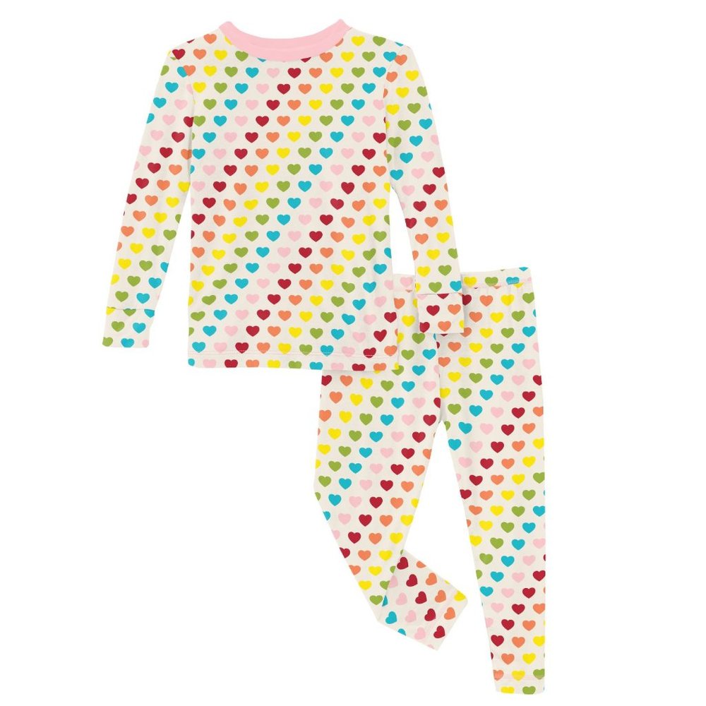 Kickee Pants Bamboo Long Sleeve PJ Set Rainbow Hearts Size 2T